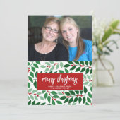 Horizontale foto - Vrolijk kerstgeblindeerd rood Feestdagenkaart (Staand voorkant)