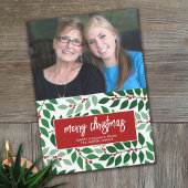 Horizontale foto - Vrolijk kerstgeblindeerd rood Feestdagenkaart