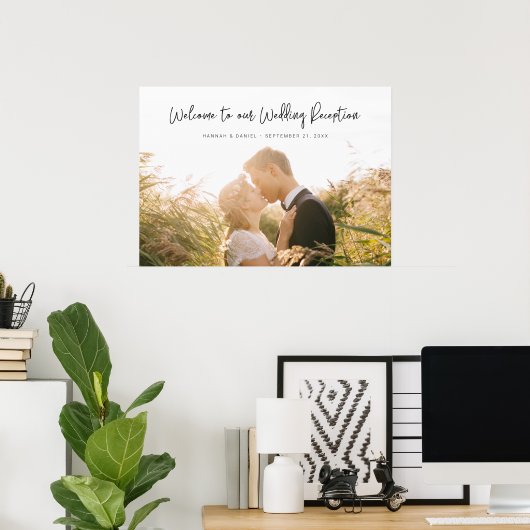Horizontale foto Welkom op onze bruiloftsreceptie Poster (Thuiskantoor)