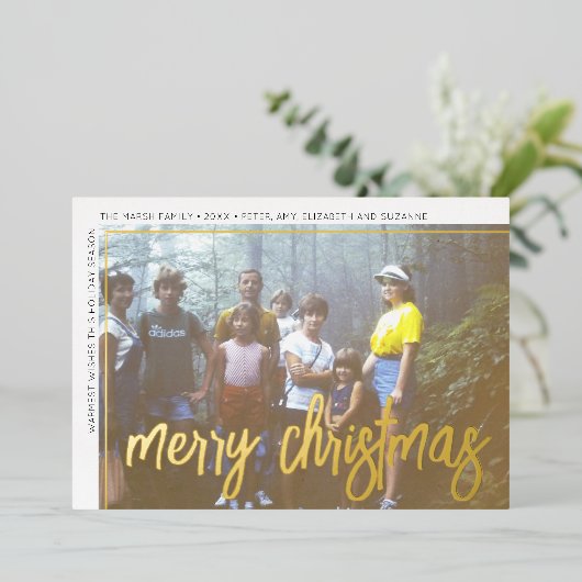 Horizontale foto's Groene grote kerstmis met foto' Folie Feestdagenkaart (Staand Voorkant)