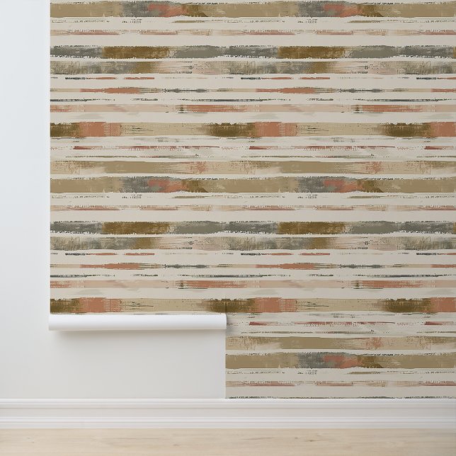 Horizontale geschetste artistieke lijnen aarde kle behang (Applicatie)