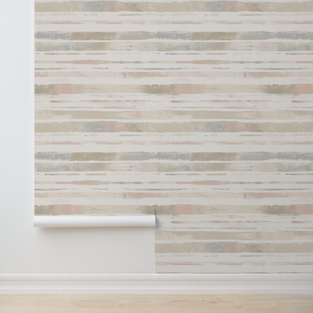 Horizontale geschetste artistieke lijnen aarde kle behang (Applicatie)