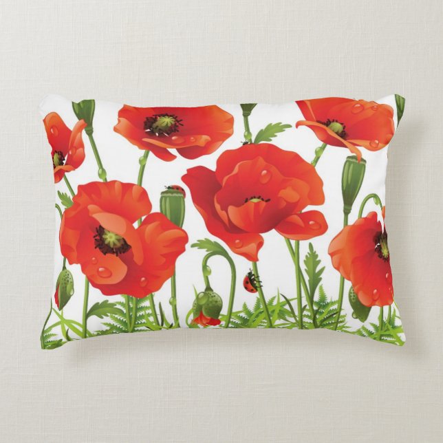 Horizontale grens met rode papaver accent kussen (Voorkant)