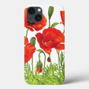 Horizontale grens met rode papaver iPhone 13 hoesje