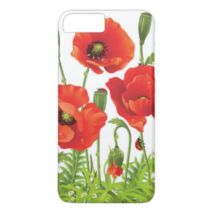 Horizontale grens met rode papaver 	iPhone 8/7 plus hoesje