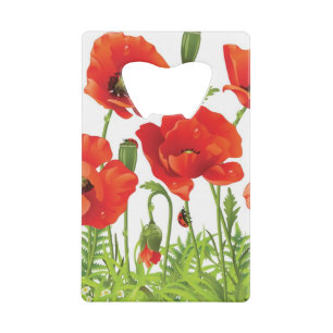 Horizontale grens met rode papaver creditkaart flessenopener