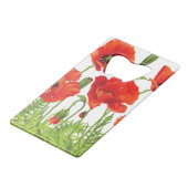 Horizontale grens met rode papaver creditkaart flessenopener (Achterkant Gekanteld)