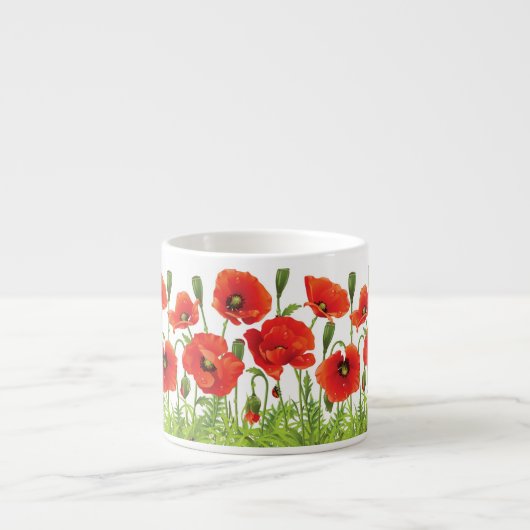 Horizontale grens met rode papaver espresso kop (Voorkant)