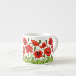 Horizontale grens met rode papaver espresso kop