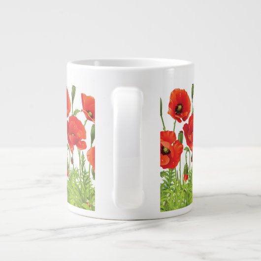 Horizontale grens met rode papaver grote koffiekop (Achterkant)