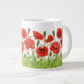 Horizontale grens met rode papaver grote koffiekop (Voorkant rechts)