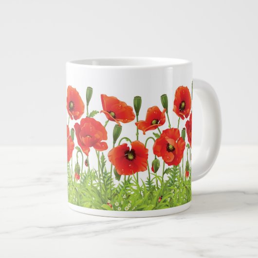 Horizontale grens met rode papaver grote koffiekop (Voorkant rechts)