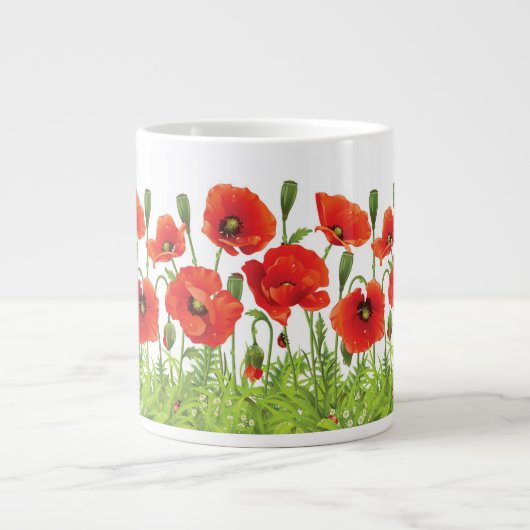 Horizontale grens met rode papaver grote koffiekop (Voorkant)