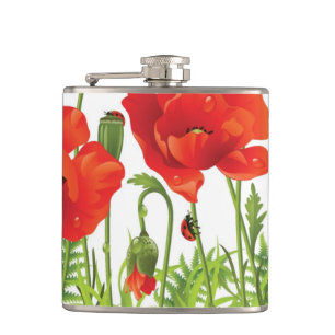 Horizontale grens met rode papaver heupfles