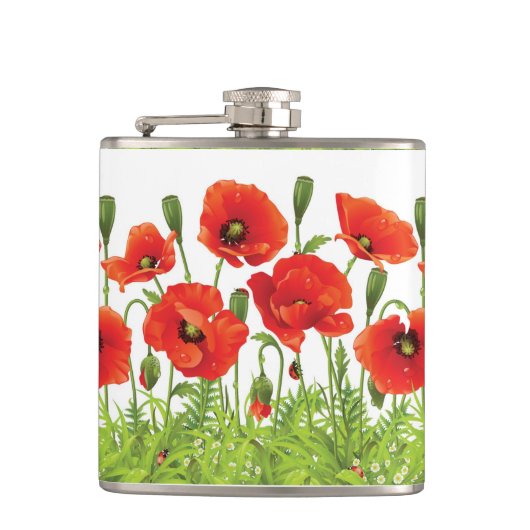 Horizontale grens met rode papaver heupfles (Voorkant)