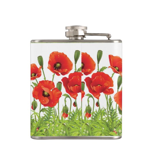 Horizontale grens met rode papaver heupfles (Achterkant)