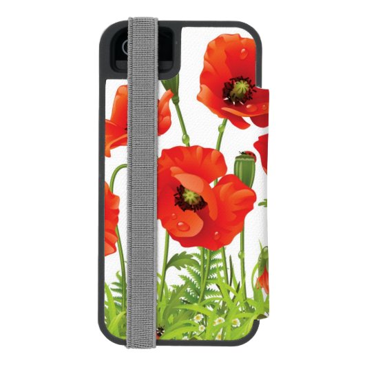 Horizontale grens met rode papaver incipio iPhone portemonnee hoesje (Agenda Achterkant)