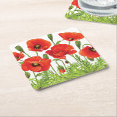 Horizontale grens met rode papaver kartonnen onderzetters (Schuin)