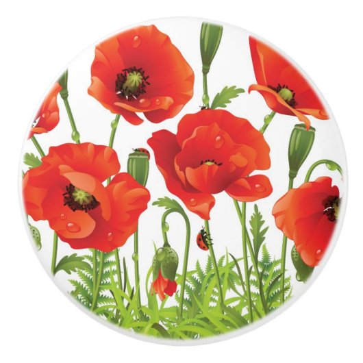 Horizontale grens met rode papaver keramische knop (Voorkant)