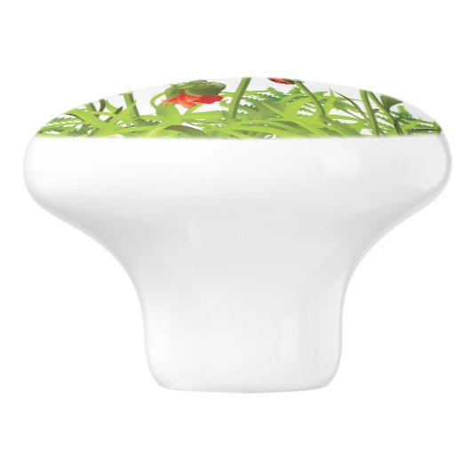 Horizontale grens met rode papaver keramische knop (Zijkant)