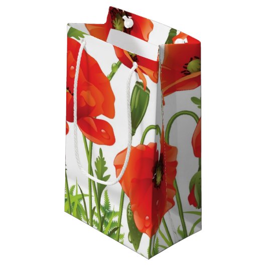 Horizontale grens met rode papaver klein cadeauzakje (Voorkant Gekanteld)