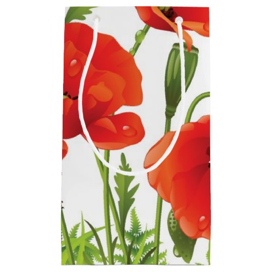 Horizontale grens met rode papaver klein cadeauzakje (Voorkant)