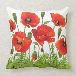 Horizontale grens met rode papaver kussen