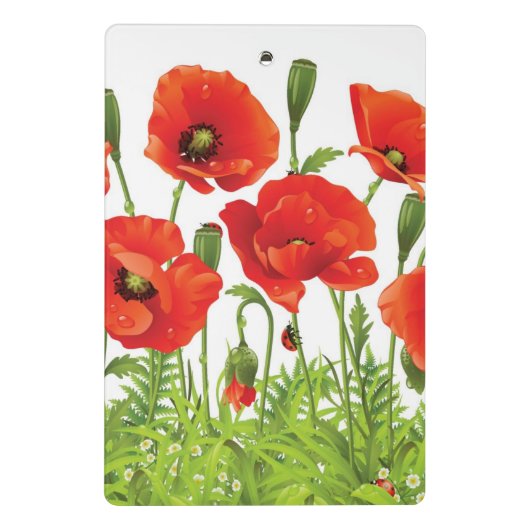 Horizontale grens met rode papaver mini klembord (Achterkant)