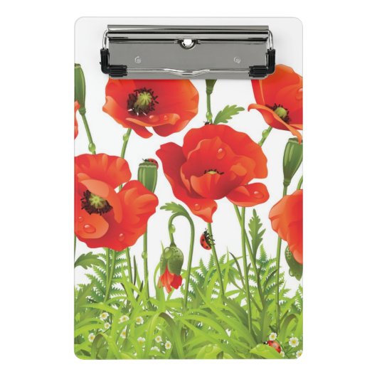 Horizontale grens met rode papaver mini klembord (Voorkant)