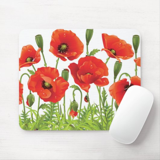 Horizontale grens met rode papaver muismat (Met muis)