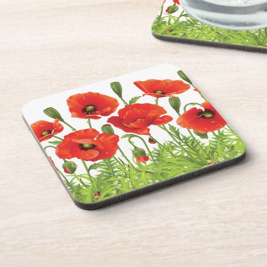 Horizontale grens met rode papaver onderzetter (Linkerzijde)