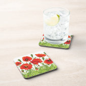 Horizontale grens met rode papaver onderzetter (Rechterzijde)