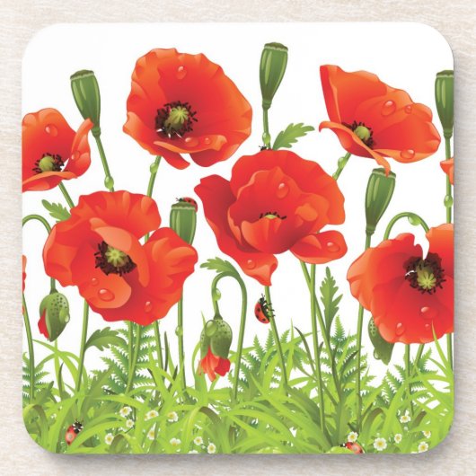 Horizontale grens met rode papaver onderzetter (Voorkant)