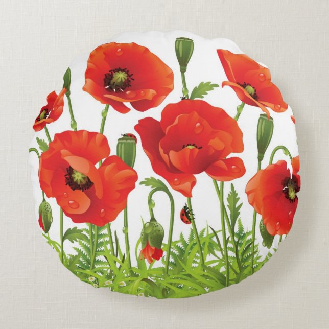 Horizontale grens met rode papaver rond kussen (Voorkant)