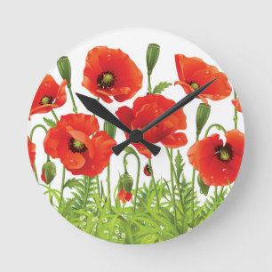 Horizontale grens met rode papaver ronde klok