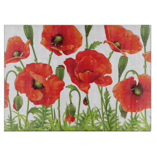 Horizontale grens met rode papaver snijplank (Voorkant)