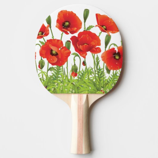 Horizontale grens met rode papaver tafeltennisbatje (Voorkant)