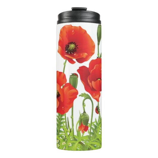 Horizontale grens met rode papaver thermosbeker (Voorkant)