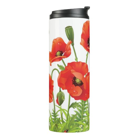 Horizontale grens met rode papaver thermosbeker (Gedraaid links)