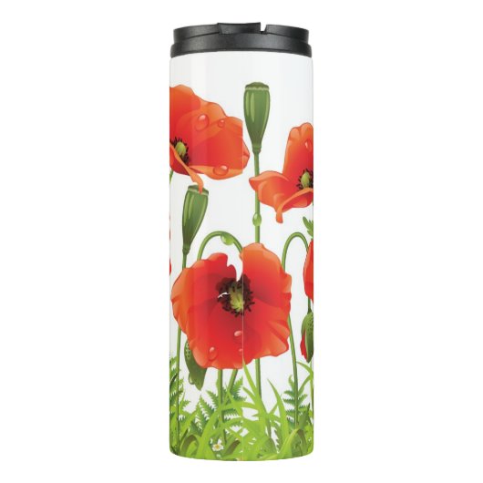 Horizontale grens met rode papaver thermosbeker (Achterkant)
