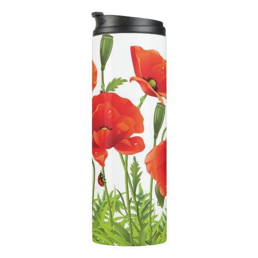 Horizontale grens met rode papaver thermosbeker (Geroteerd rechts)