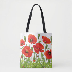 Horizontale grens met rode papaver tote bag