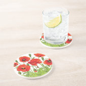 Horizontale grens met rode papaver zandsteen onderzetter (Zijkant)