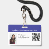 Horizontale ID Foto en QR code Badge Blauw (Voorzijde met lanyard)