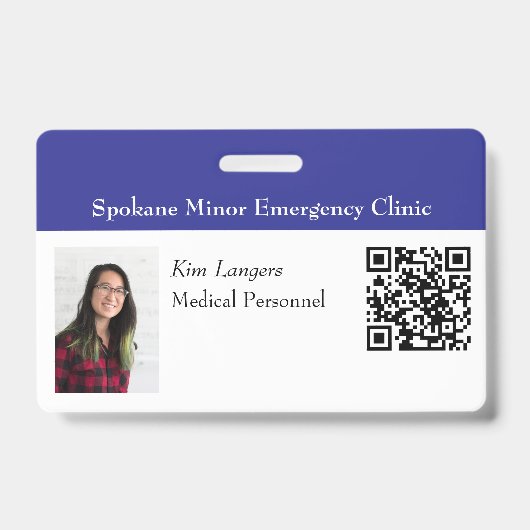 Horizontale ID Foto en QR code Badge Blauw (Voorzijde)