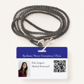 Horizontale ID Foto en QR code Badge Blauw (Voorkant met draagriem)