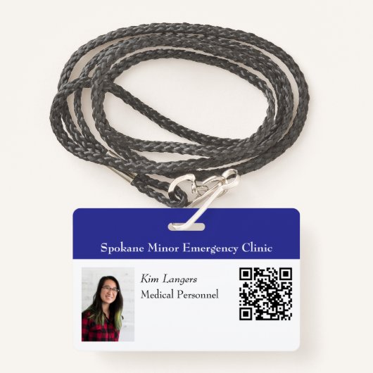 Horizontale ID Foto en QR code Badge Blauw (Voorkant met draagriem)