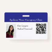 Horizontale ID Foto en QR code Badge Blauw (Voorkant)