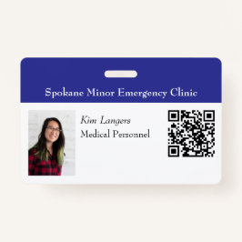 Horizontale ID Foto en QR code Badge Blauw