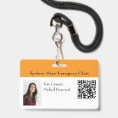 Horizontale ID Foto en QR code Badge Sinaasappel (Voorzijde met lanyard)
